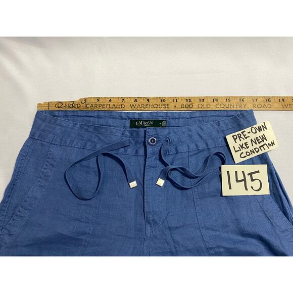 Lauren Ralph Lauren Blue Drawstring Pants — Linen Blend — RL Buckle — Size 8 - Picture 5 of 11
